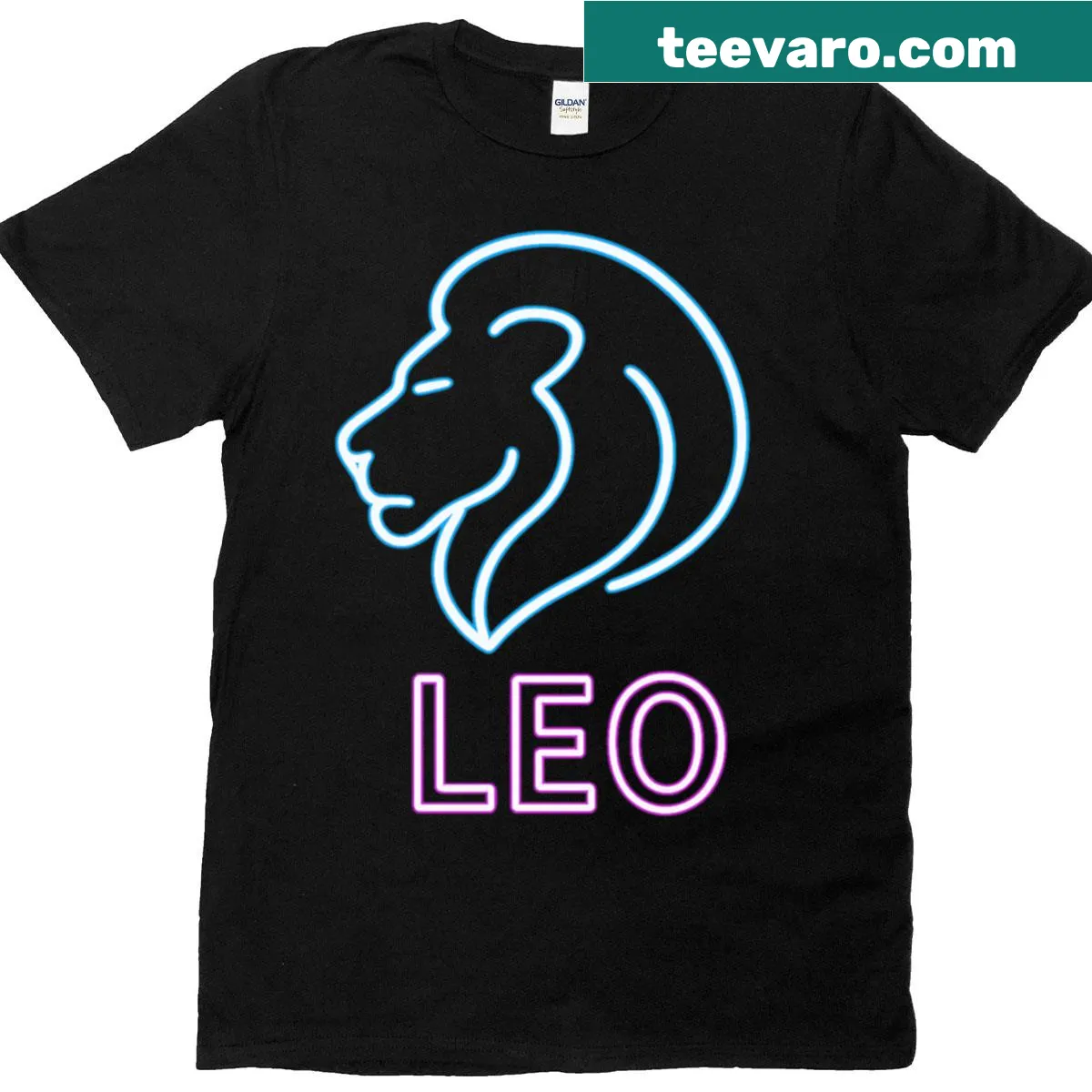 Glowing lion design representing the Leo zodiac sign on a t-shirt — on a men's t-shirt