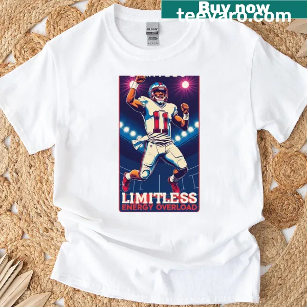 T-shirt with inspirational abstract typography 'Limitless 11'.