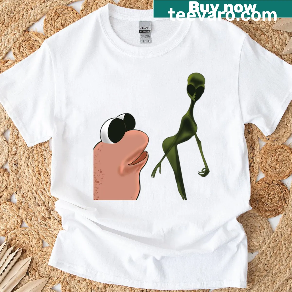 Illustration of Marcus catching an alien on a T-shirt — on a men's t-shirt