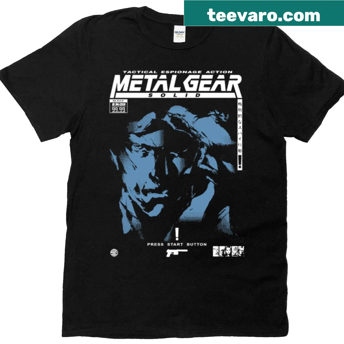 T-shirt featuring Solid Snake from Metal Gear Solid in an illustrative design — on a men's t-shirt