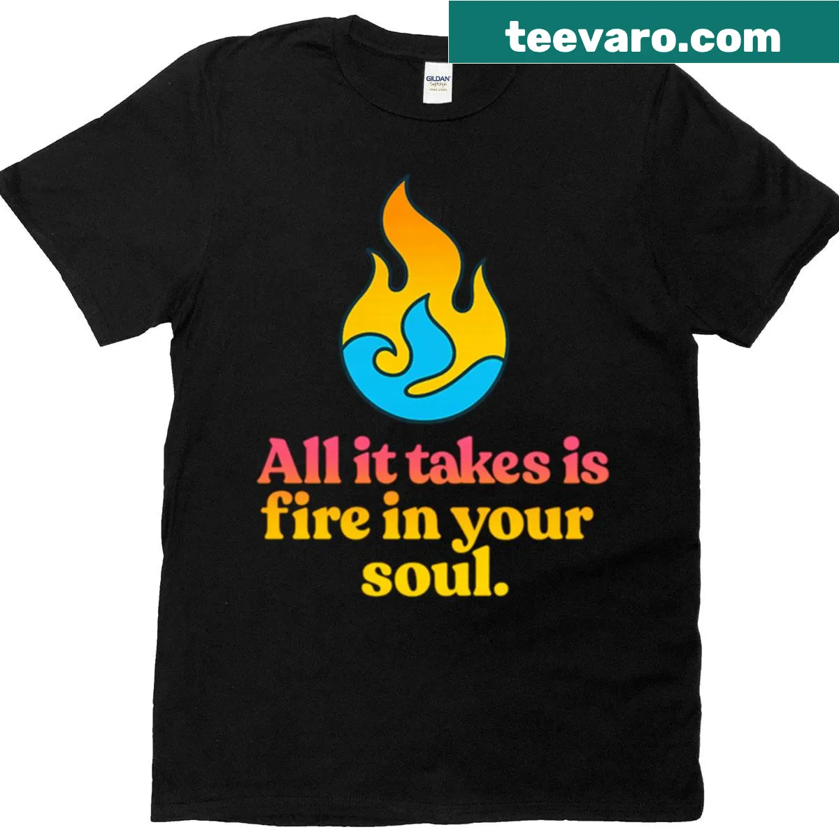 Y2K-style graphic tee featuring a bold fire soul design — on a men's t-shirt
