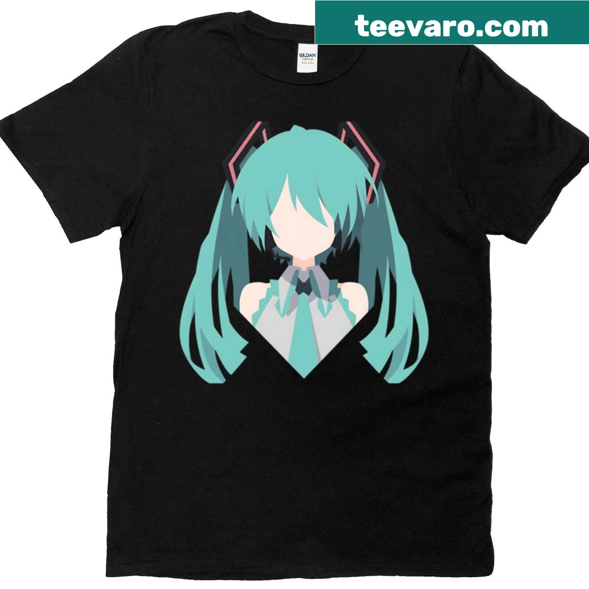 Stylized graphic of Hatsune Miku on Minimalist T-shirt — on a men's t-shirt