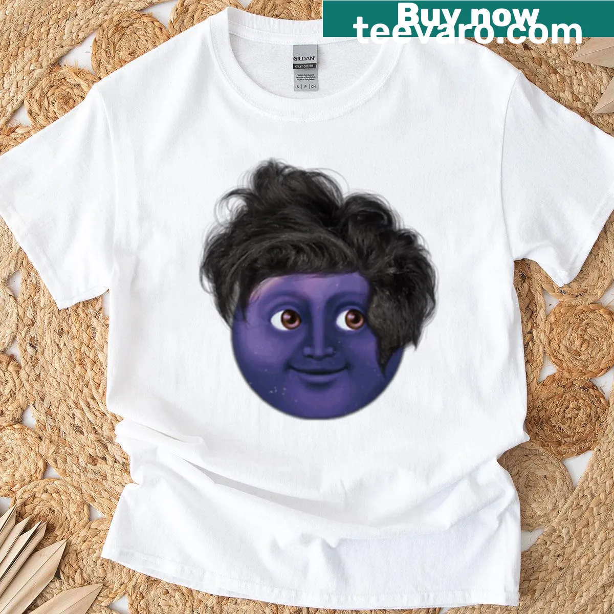 Cute T-shirt with whimsical Moonface Vibes graphic design — on a men's t-shirt