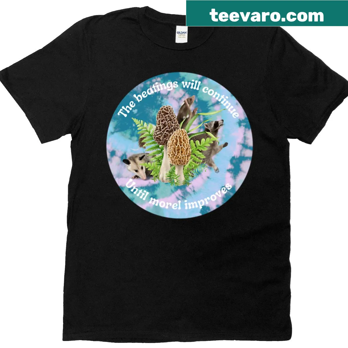 Stylized illustration of a morel mushroom on a casual shirt — on a men's t-shirt