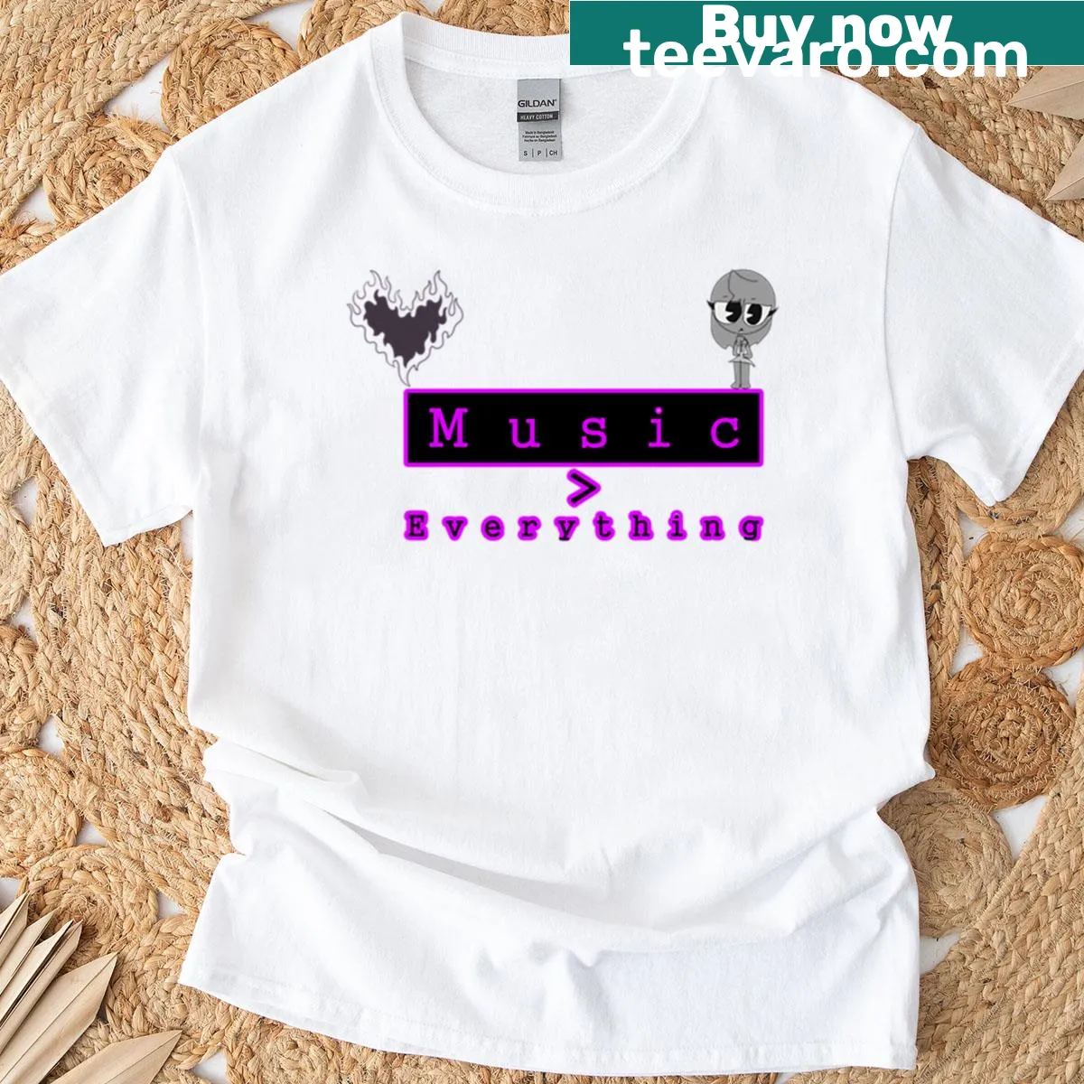 Hand-lettered artistic quote about music t-shirt — on a men's t-shirt