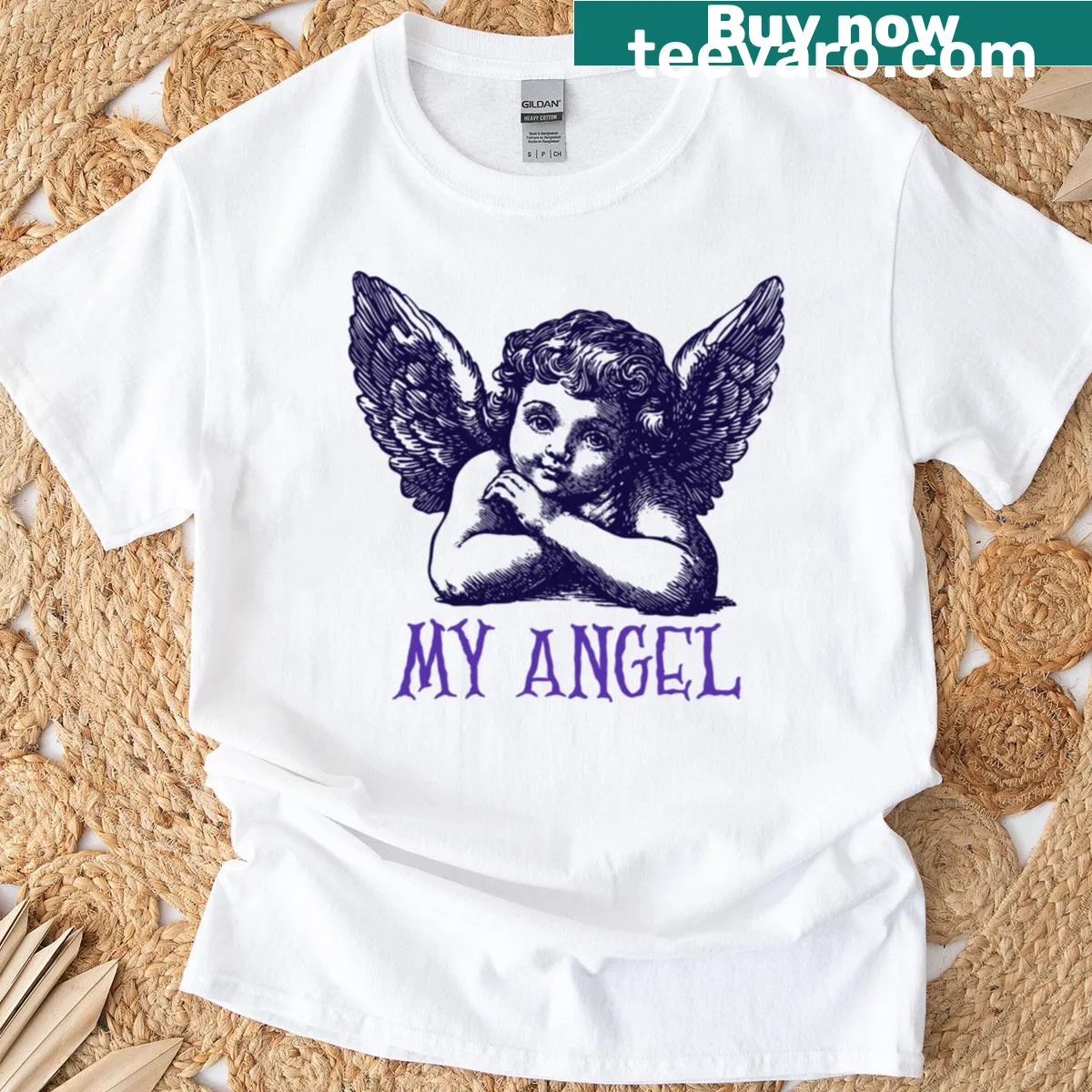 Sentimental angel illustration t-shirt for moms — on a men's t-shirt