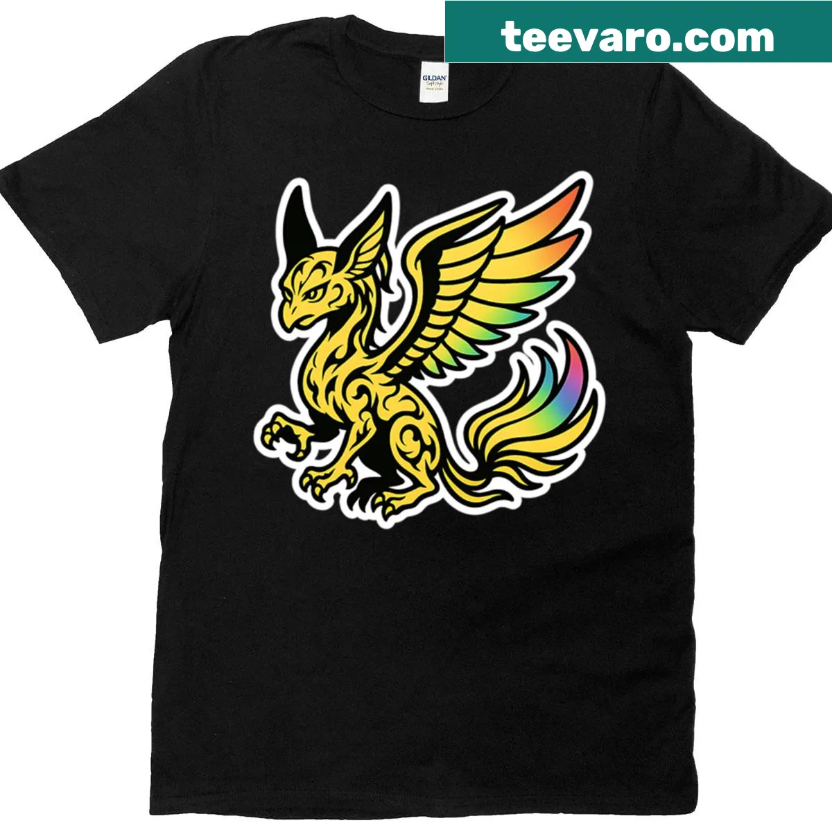 Whimsical design of a mythical bird on a T-shirt — on a men's t-shirt