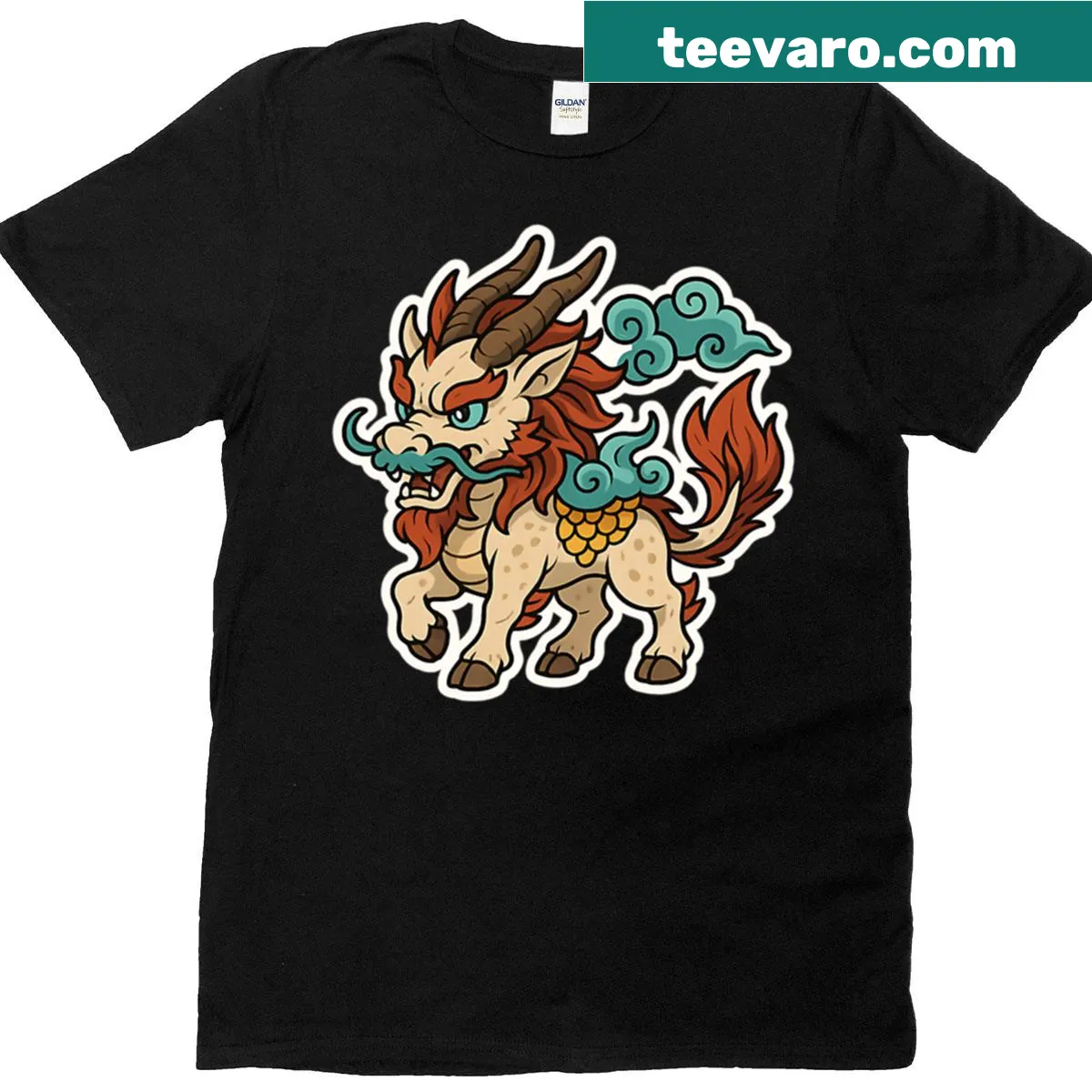 T-shirt with an illustrated mythical creature design — on a men's t-shirt
