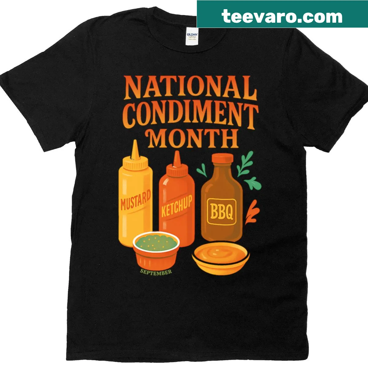 Humorous text design for National Condiment Month on a T-shirt — on a men's t-shirt