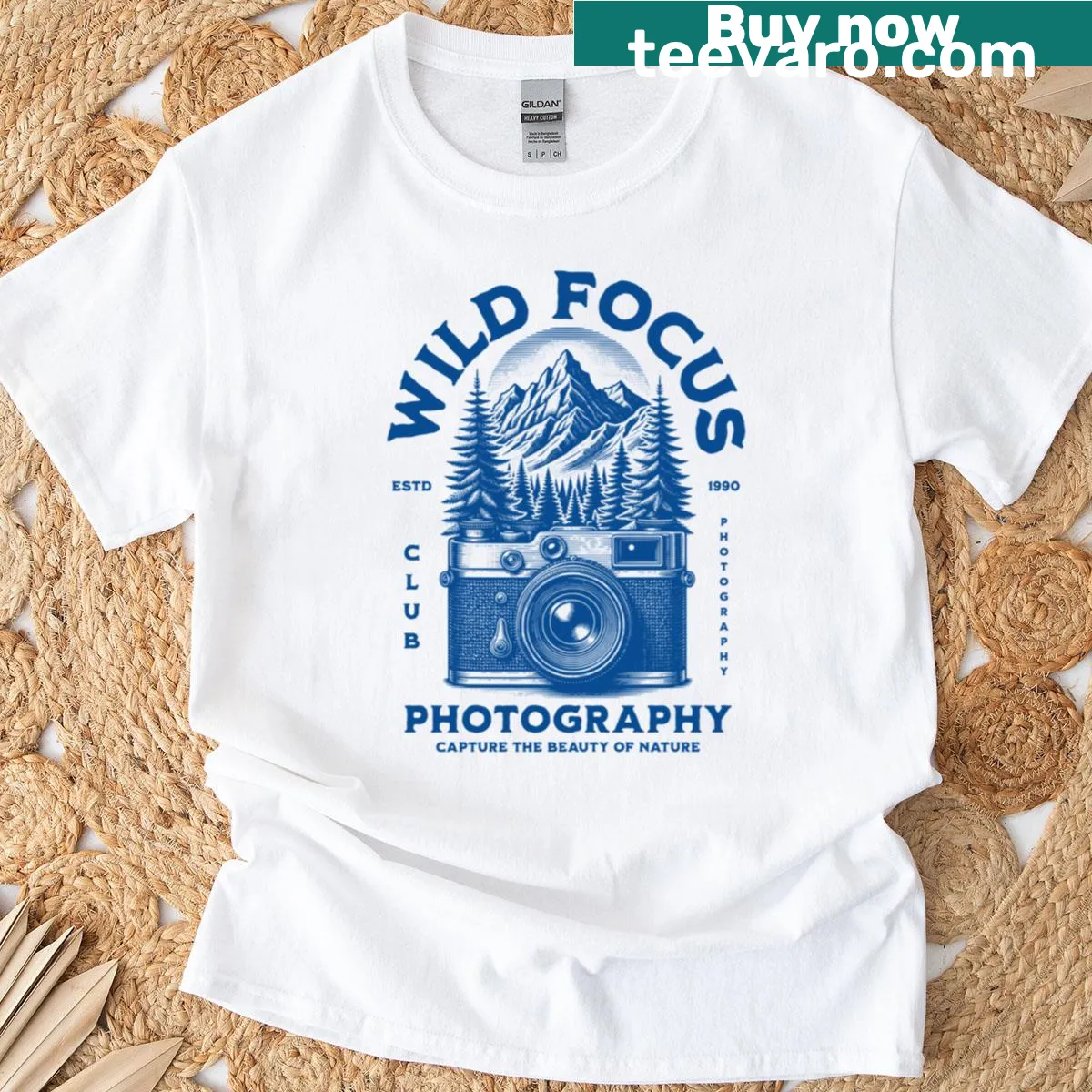 Vintage wildlife photography T-shirt with camera graphic — on a men's t-shirt