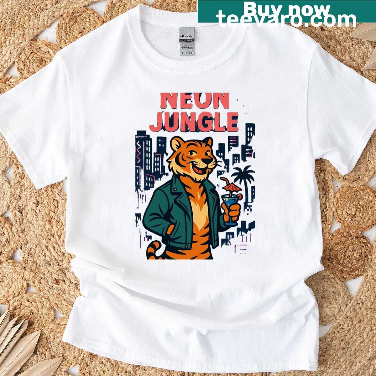 Jungle-themed illustration t-shirt bringing nature to life — on a men's t-shirt