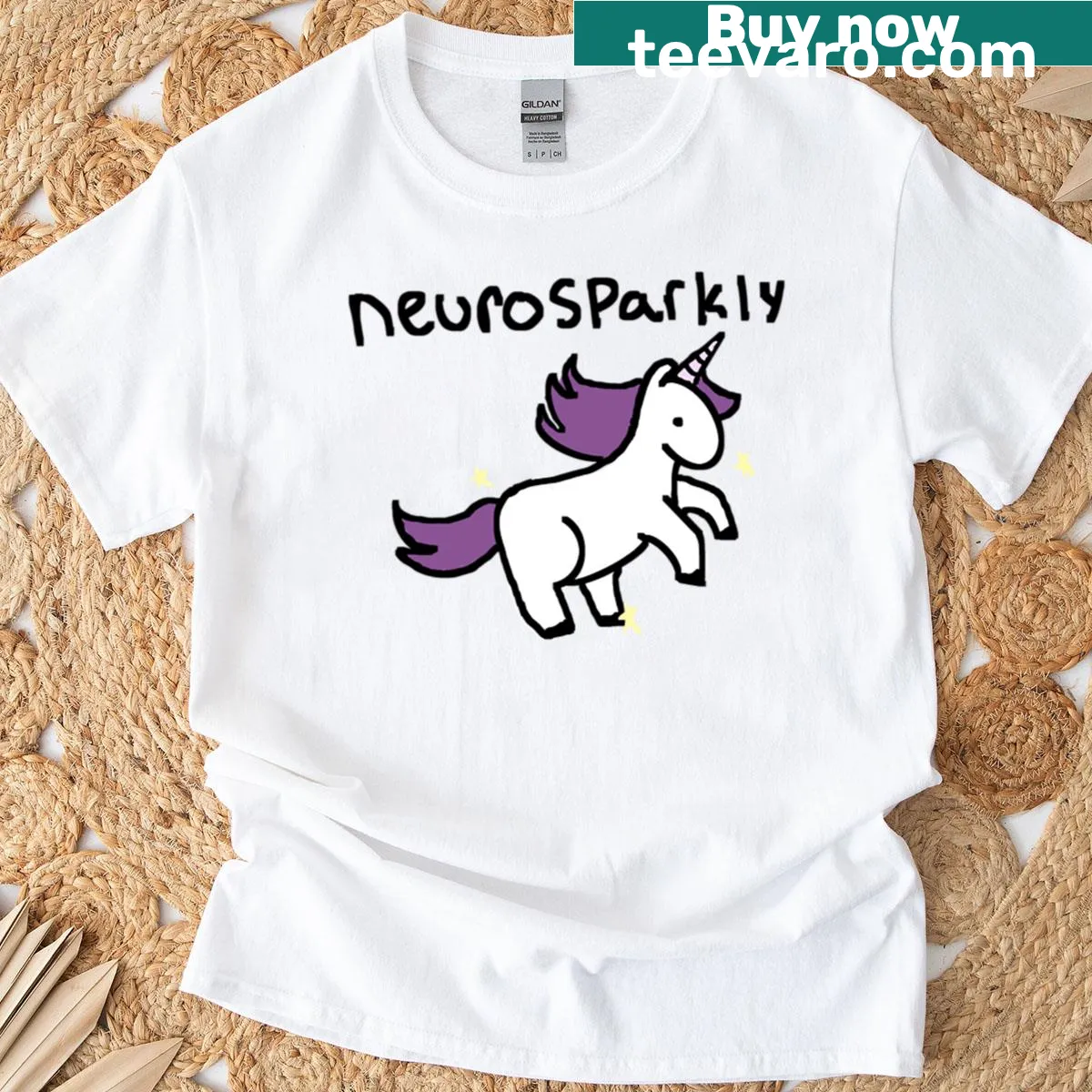 Cute unicorn cartoon design t-shirt with sparkles — on a men's t-shirt