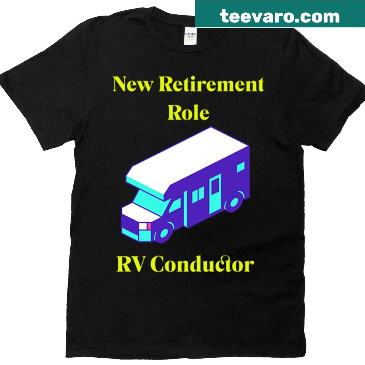 RV conductor-themed graphic t-shirt celebrating retirement — on a men's t-shirt