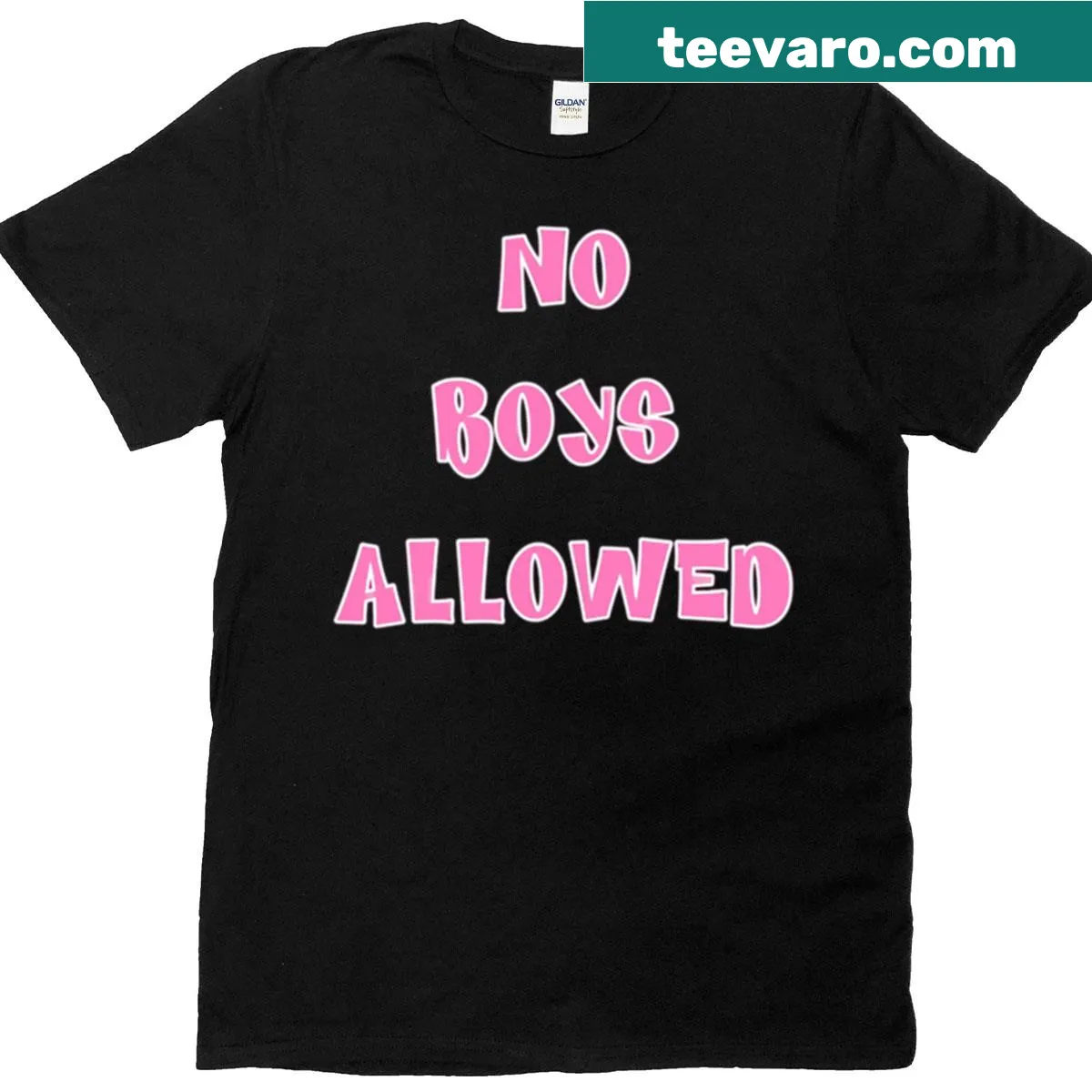 Y2K style T-shirt with 'No Boys Allowed' text — on a men's t-shirt