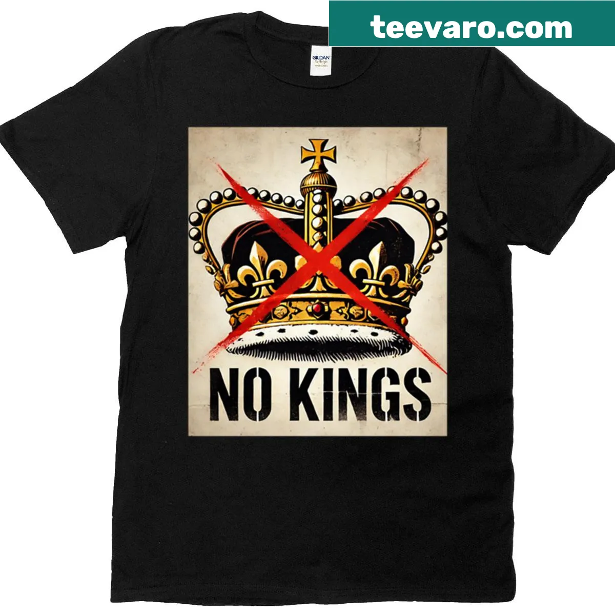 T-shirt featuring the phrase 'No Kings No Oligarchs' in bold typography — on a men's t-shirt