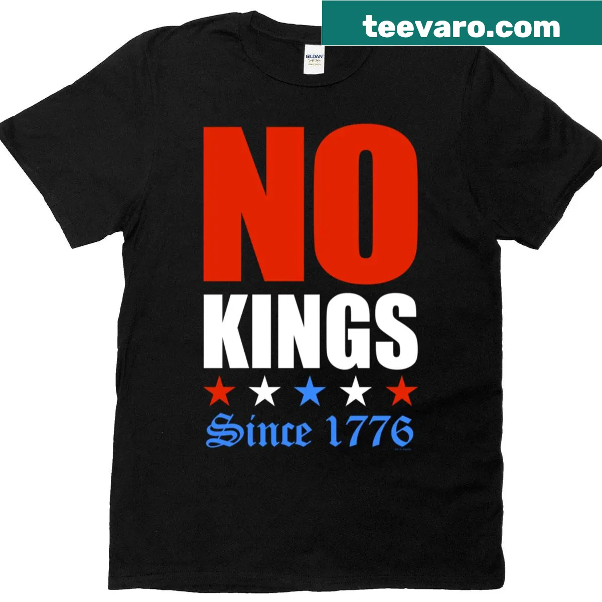 T-shirt featuring 'No Kings Since 1776' text — on a men's t-shirt