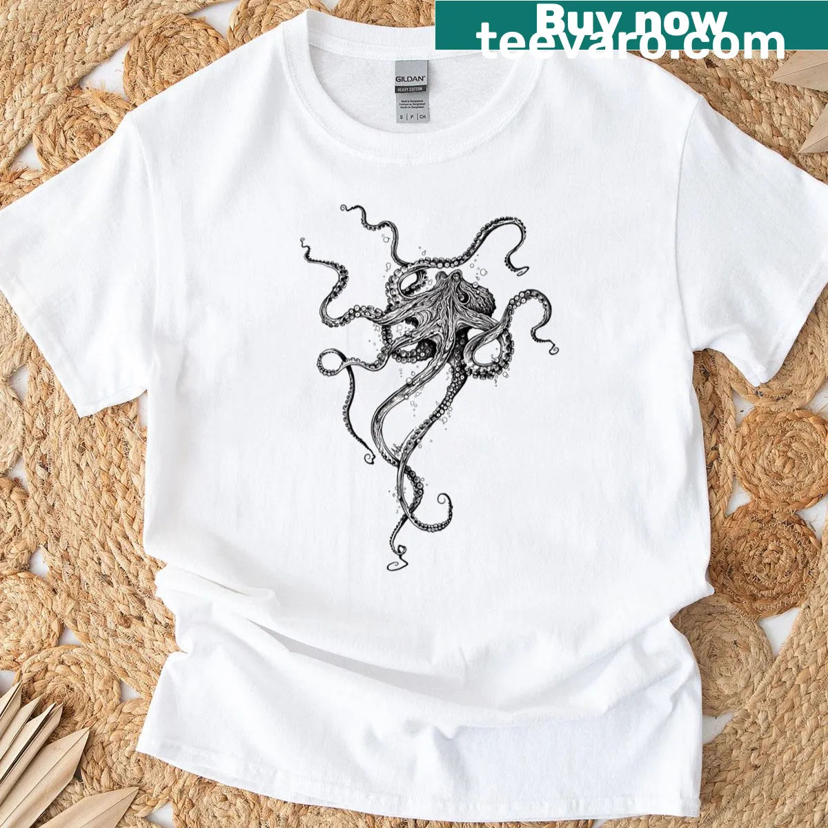 Playful illustration of an octopus on a t-shirt — on a men's t-shirt