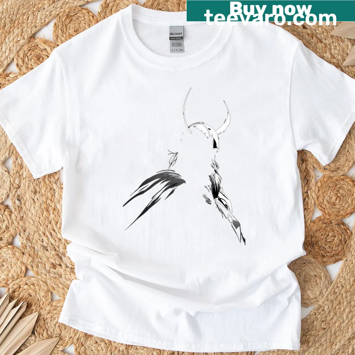 Norse mythology-themed t-shirt featuring Odin's watchful figure. — on a men's t-shirt