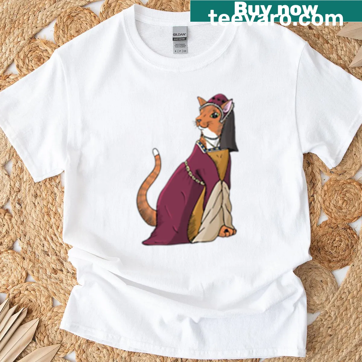 Cute illustration of an orange Tudor cat on a t-shirt — on a men's t-shirt