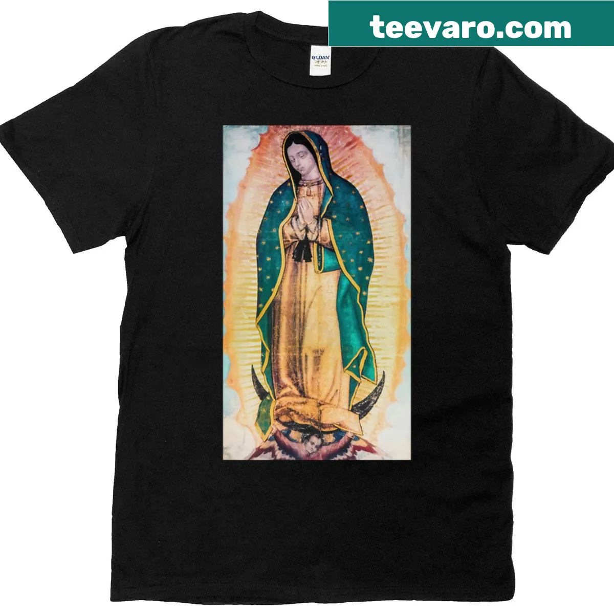 Illustrated Our Lady of Guadalupe T-shirt design — on a men's t-shirt