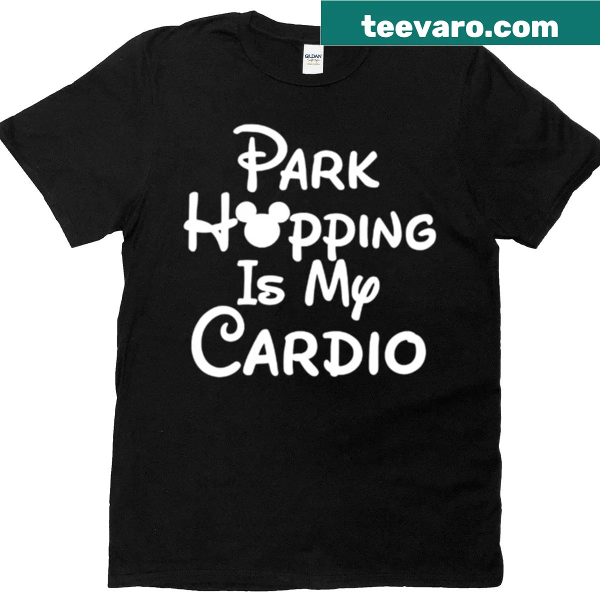 White T-shirt with 'Park Hopping Is My Cardio' text — on a men's t-shirt