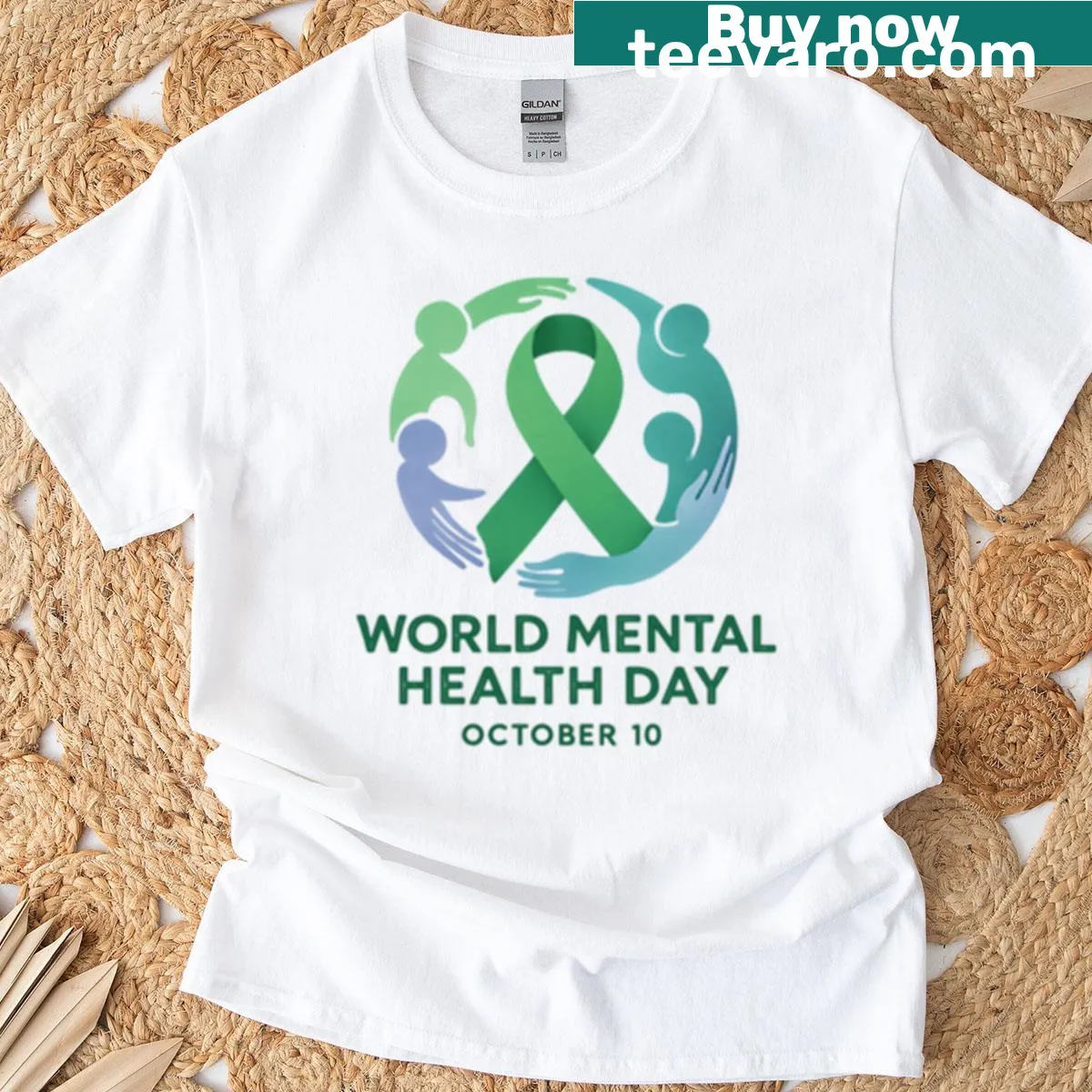 World Mental Health Day logo on a T-shirt promoting awareness — on a men's t-shirt