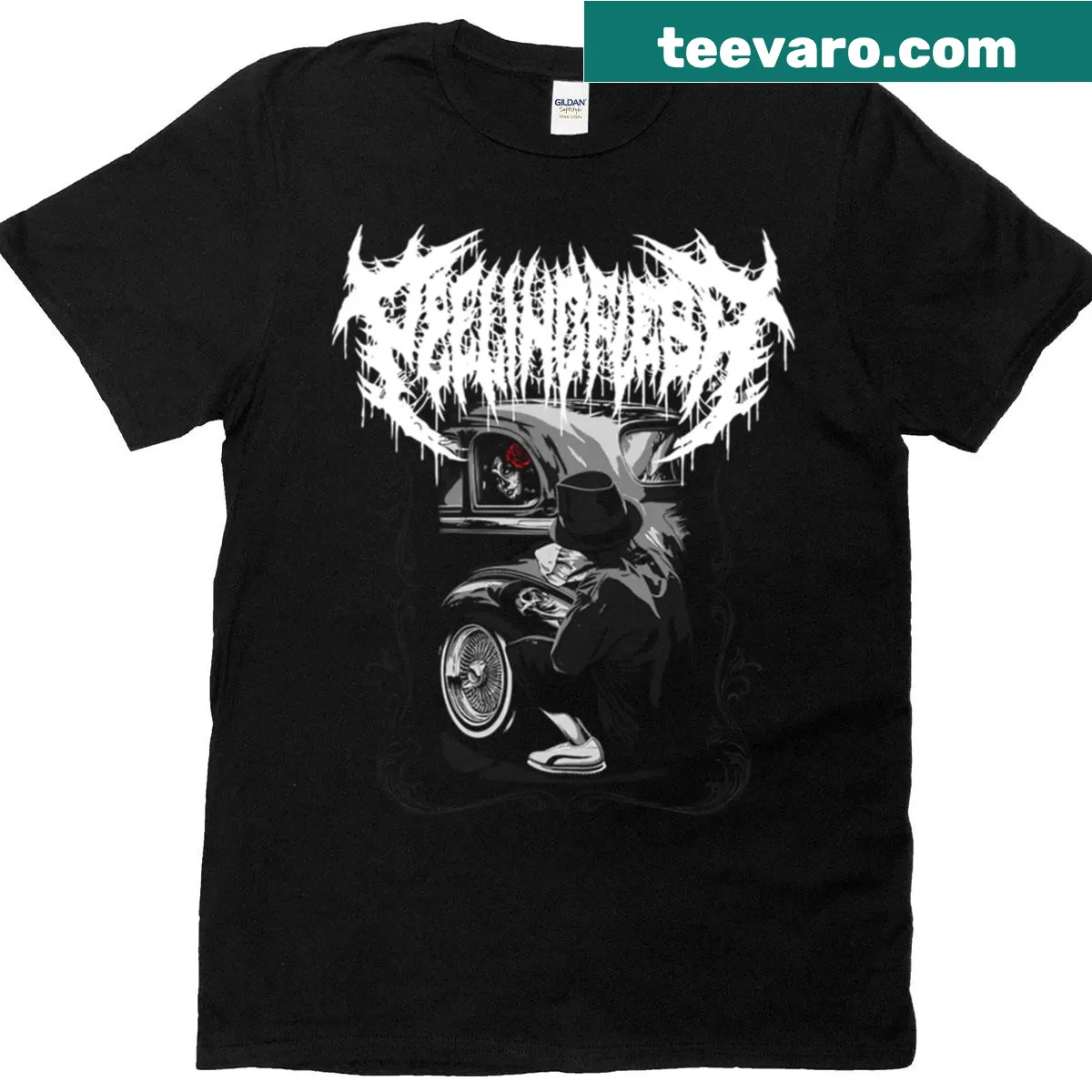 Illustrated peeling flesh graphic T-shirt — on a men's t-shirt