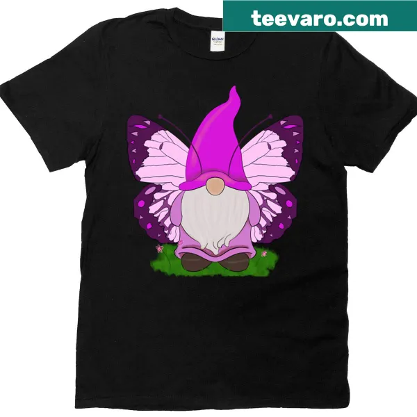 Vintage style garden gnome t-shirt with butterflies illustration