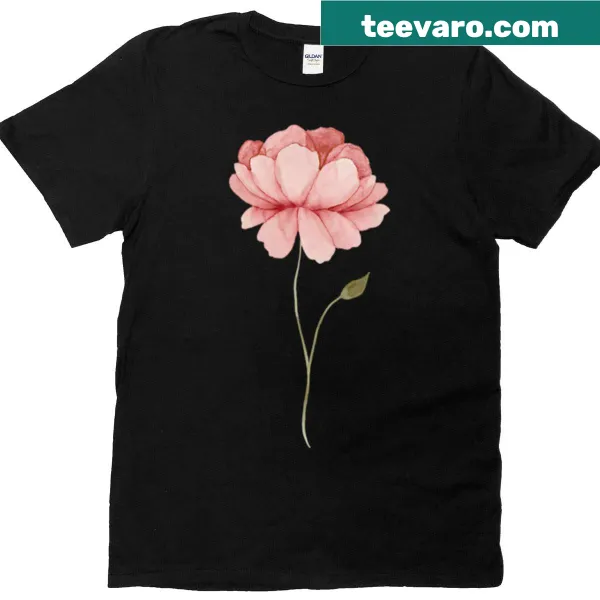Watercolor painting of pink peonies on a t-shirt