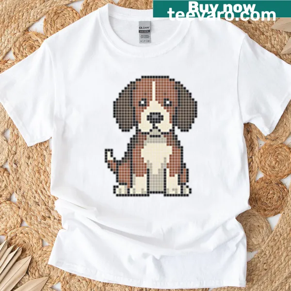 Pixelated beagle graphic on a T-shirt
