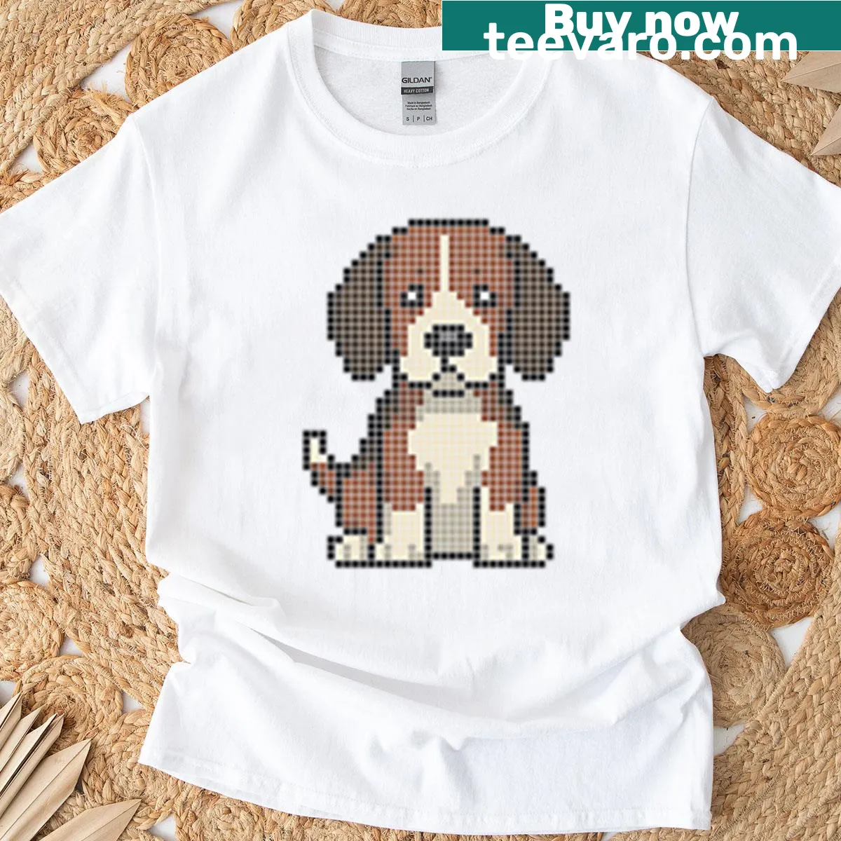 Pixelated beagle graphic on a T-shirt — on a men's t-shirt