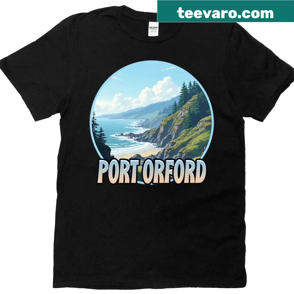 Vintage-style Port Orford Oregon t-shirt — on a men's t-shirt
