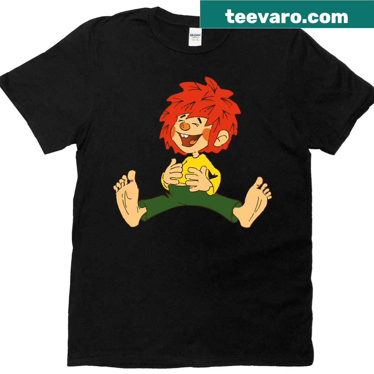 Cartoon graphic of Pumuckl on a happy T-shirt — on a men's t-shirt