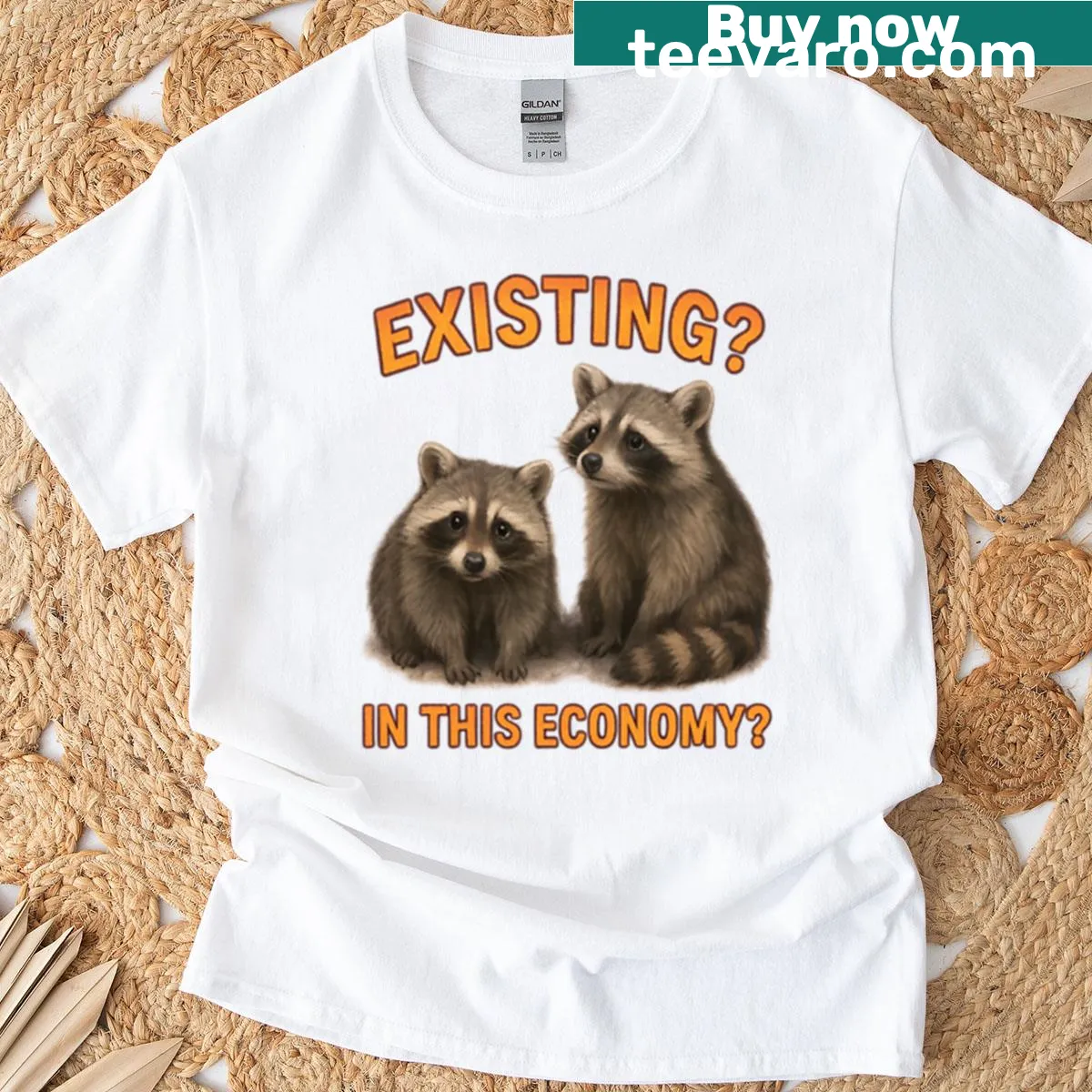Funny T-shirt with 'Raccoonomics Trash Class' text — on a men's t-shirt