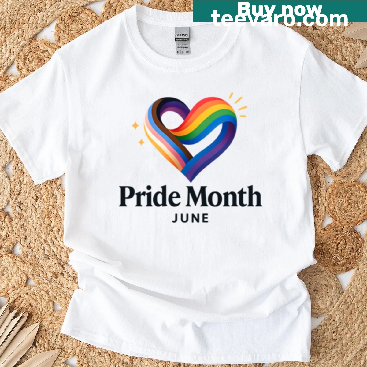 Pride Month T-shirt featuring a bold LGBTQ+ logo — on a men's t-shirt