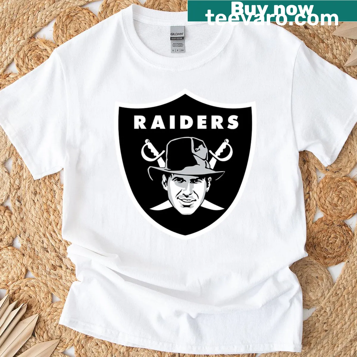 Black Raiders T-shirt featuring the iconic team symbol. — on a men's t-shirt
