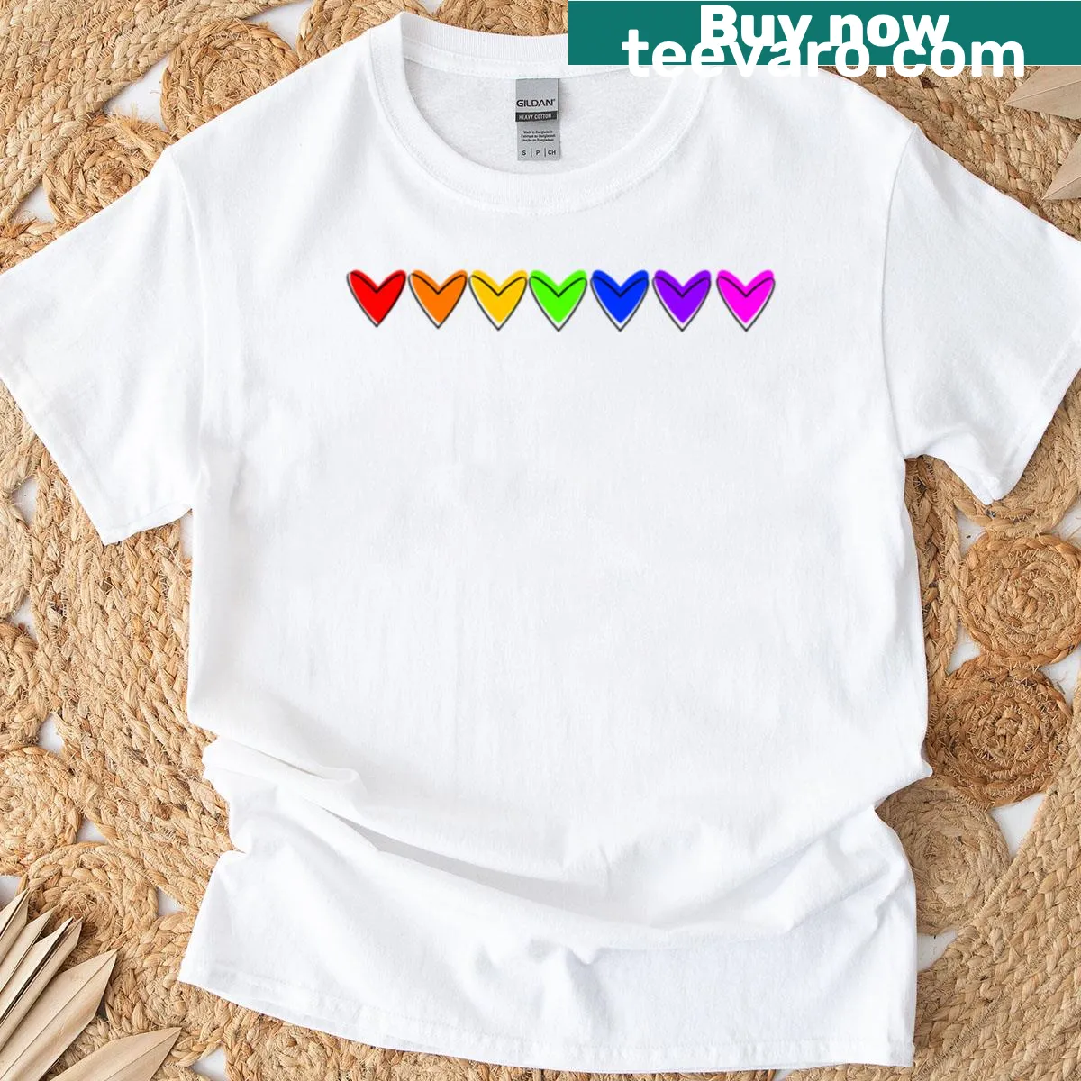 Colorful rainbow hearts design t-shirt celebrating love and diversity. — on a men's t-shirt