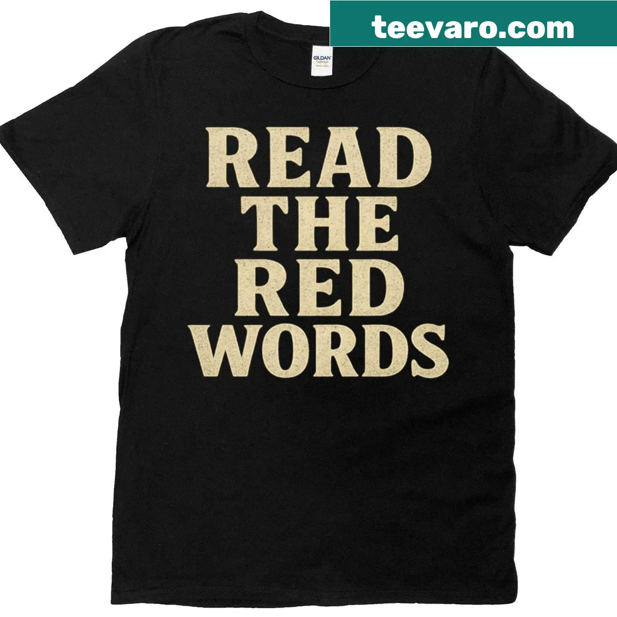 Vintage distressed typography with 'Read The Red Words' on a t-shirt — on a men's t-shirt