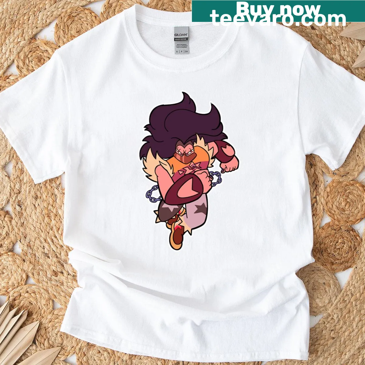 Minimalist line-art T-shirt featuring gemstone fusion design — on a men's t-shirt