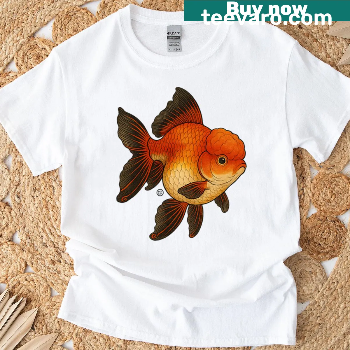 Vintage Japanese style goldfish design on a T-shirt. — on a men's t-shirt