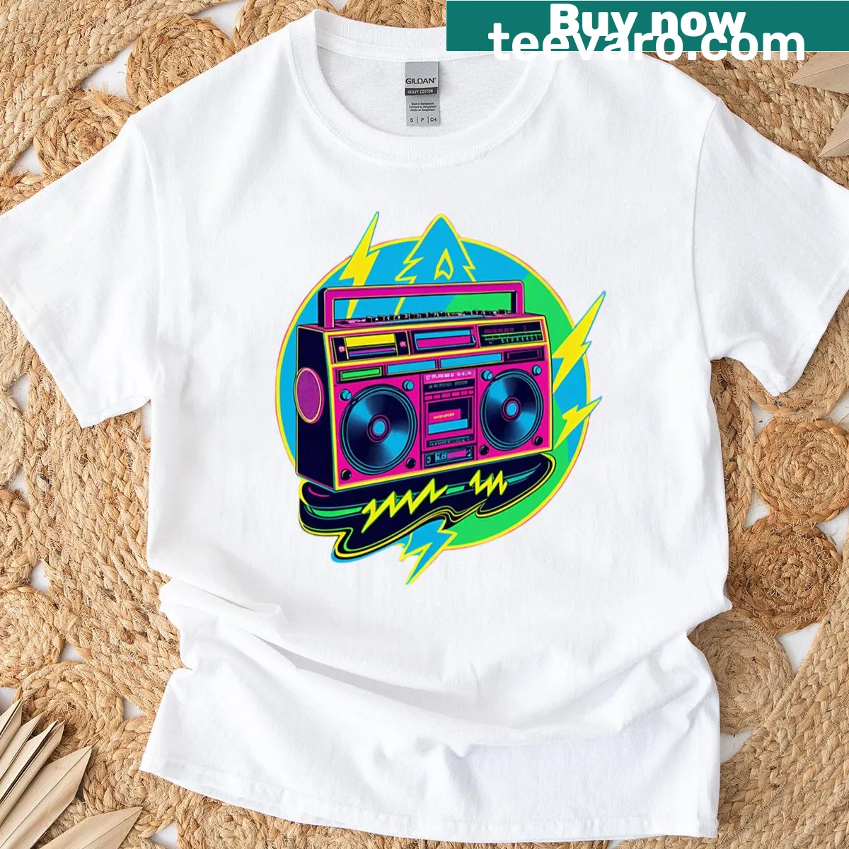 Retro boombox t-shirt with nostalgic illustration — on a men's t-shirt