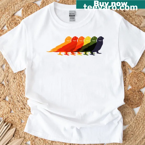 Colorful illustration of a sun conure bird on a T-shirt