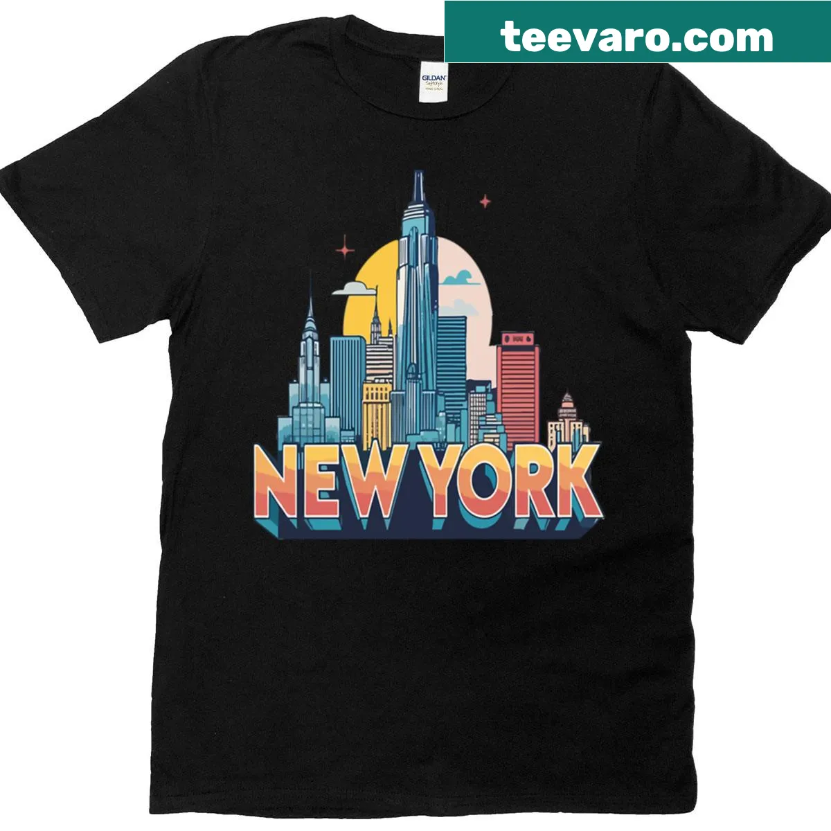 Vintage New York City skyline illustration on a t-shirt — on a men's t-shirt