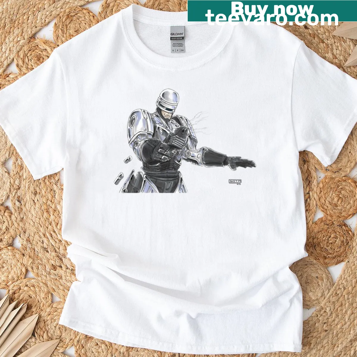 Robocop graphic t-shirt featuring a detailed illustration — on a men's t-shirt