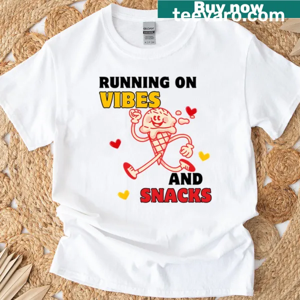 Playful typography graphic t-shirt about vibes and snacks