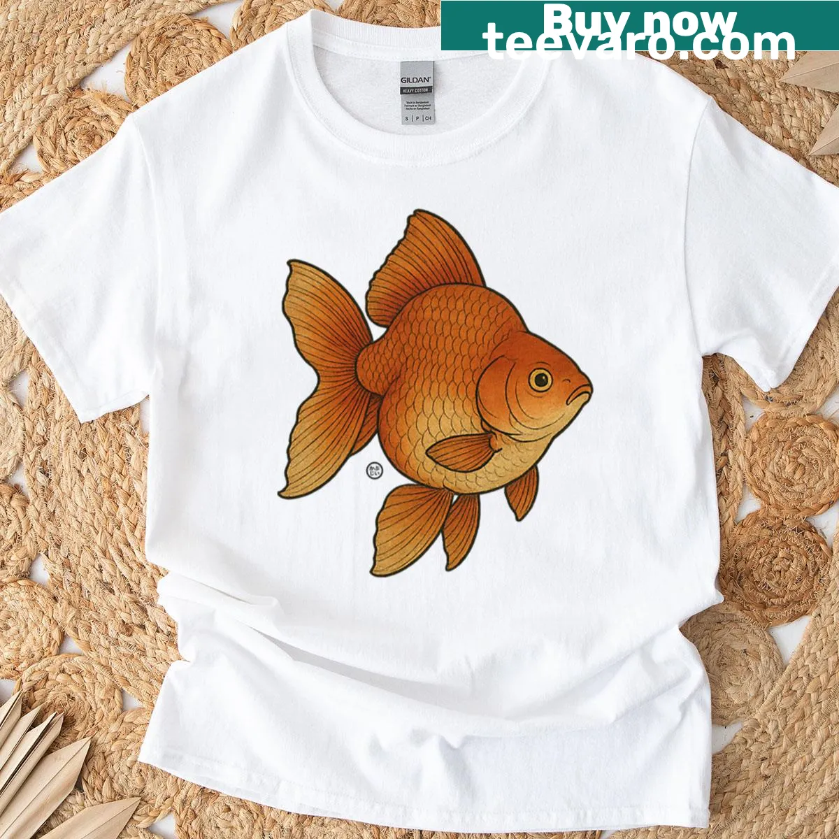 Vintage-style graphic t-shirt featuring Ryukin goldfish — on a men's t-shirt