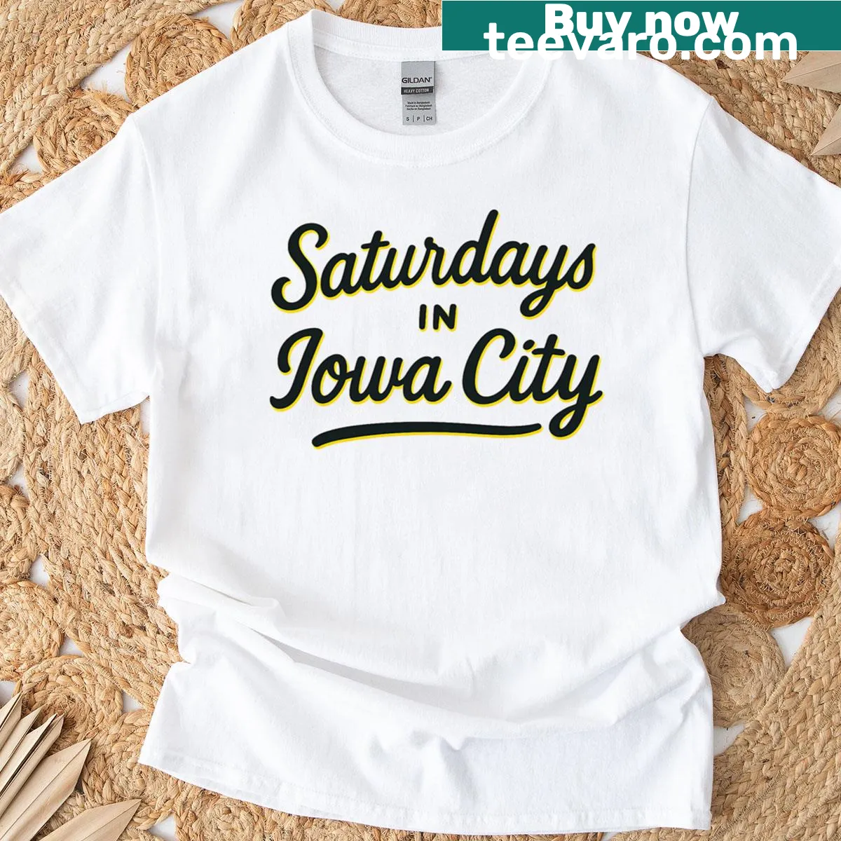 Retro style t-shirt for Iowa City college game day — on a men's t-shirt
