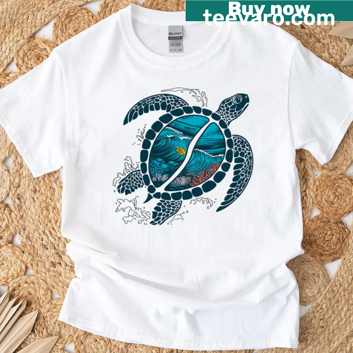 Playful sea turtle graphic on nature-themed T-shirt — on a men's t-shirt