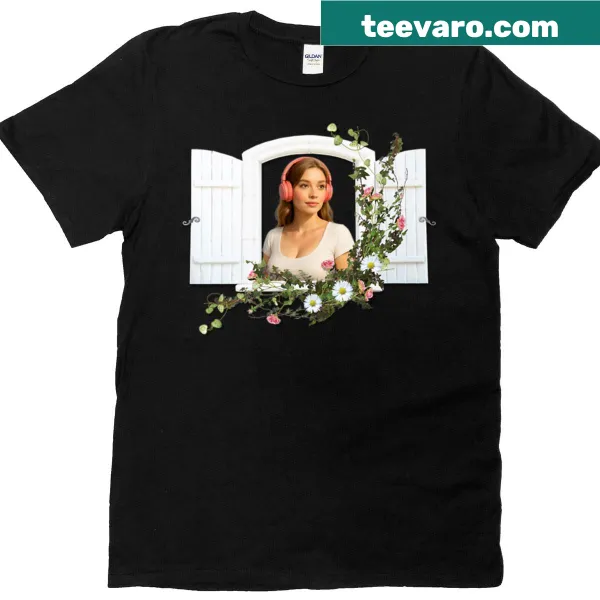 Illustrated T-shirt featuring a peaceful window scene
