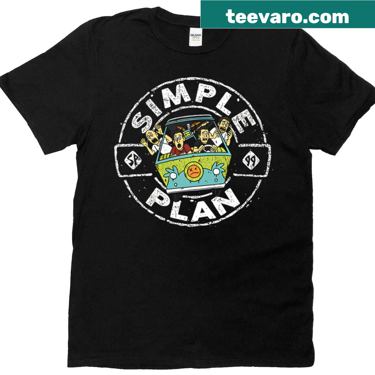 Vintage-style Simple Plan band merchandise T-shirt — on a men's t-shirt